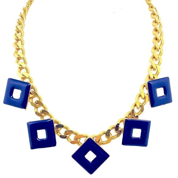 Vintage Art Deco Enamel Geometric Curb Chain Necklace 80s - Picture 11 of 11